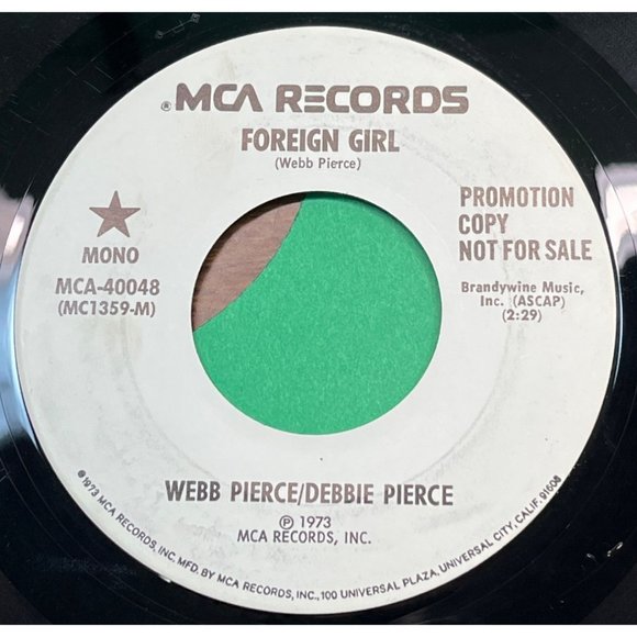 Webb Pierce and Debbie Pierce Foreign Girl 45 Country Promo WLP MCA 40048 - Picture 2 of 4